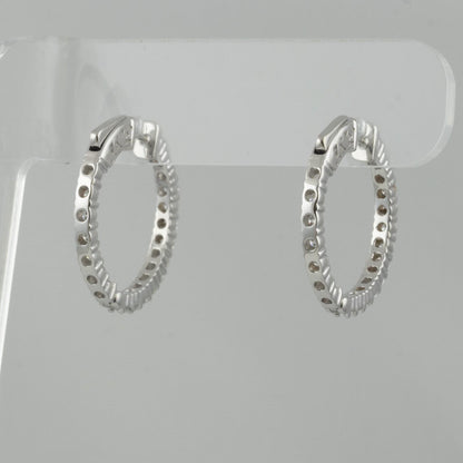 14k White Gold Diamond In & Out Hoop 1.00" Earrings 1.60ctw H SI2-I1 6.4g