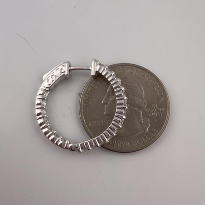 14k White Gold Diamond In & Out Hoop 1.00" Earrings 1.60ctw H SI2-I1 6.4g