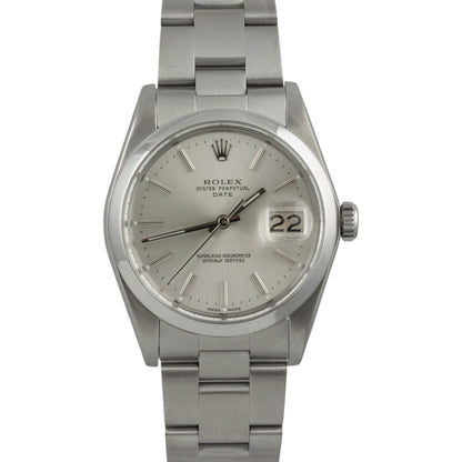 Rolex Oyster Perpetual Date 1500 Silver Stainless Steel Smooth Bezel 34mm Watch