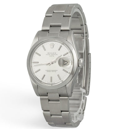 Rolex Oyster Perpetual Date 1500 Silver Stainless Steel Smooth Bezel 34mm Watch