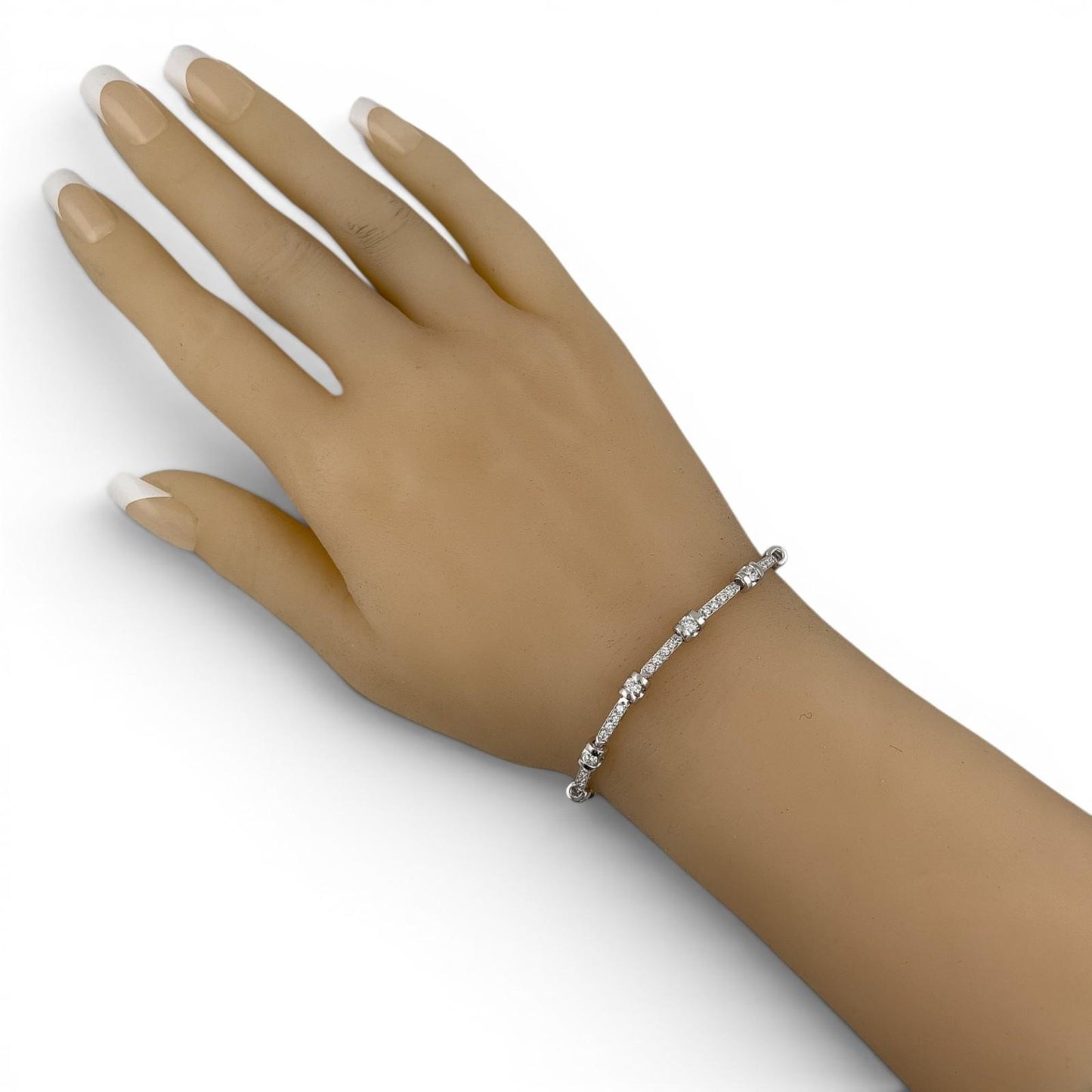 14k White Gold Round Diamond Bar & Station Tennis Bracelet 2.17ctw J SI1 7.00"
