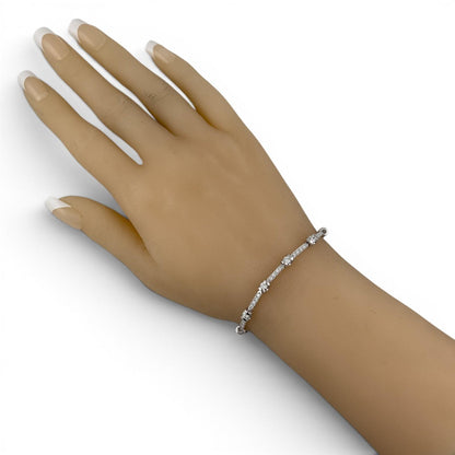 14k White Gold Round Diamond Bar & Station Tennis Bracelet 2.17ctw J SI1 7.00"