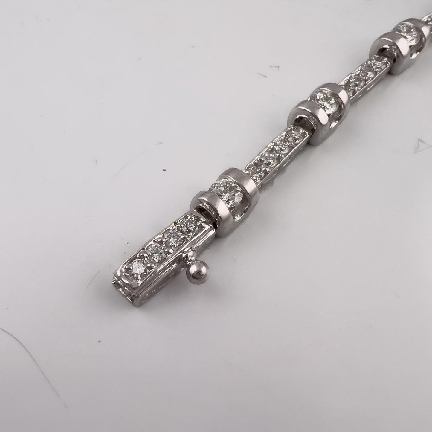 14k White Gold Round Diamond Bar & Station Tennis Bracelet 2.17ctw J SI1 7.00"