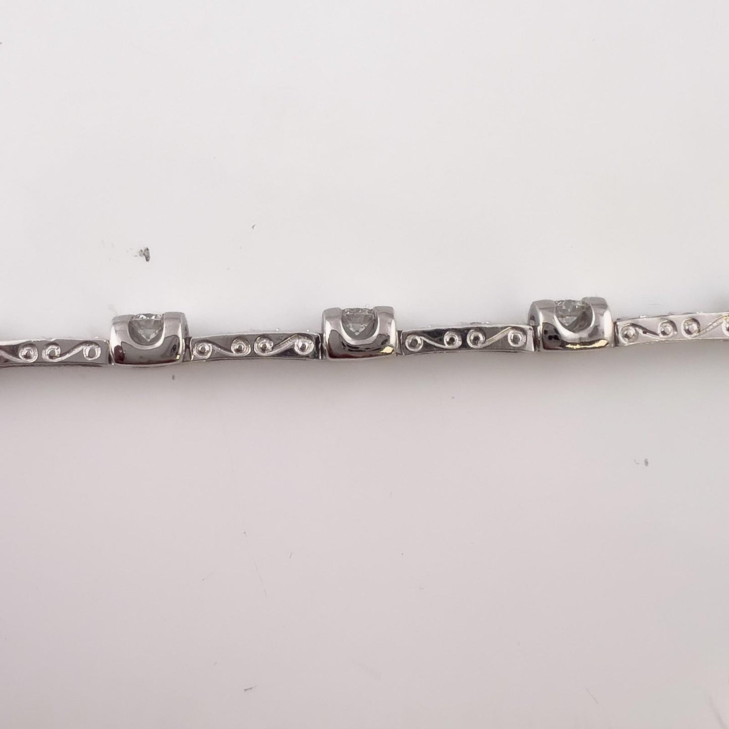 14k White Gold Round Diamond Bar & Station Tennis Bracelet 2.17ctw J SI1 7.00"
