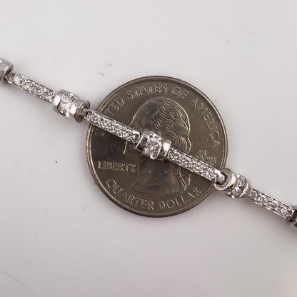 14k White Gold Round Diamond Bar & Station Tennis Bracelet 2.17ctw J SI1 7.00"