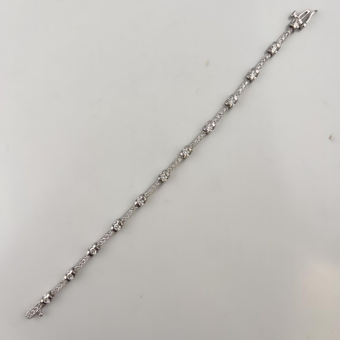 14k White Gold Round Diamond Bar & Station Tennis Bracelet 2.17ctw J SI1 7.00"