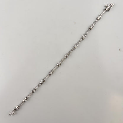 14k White Gold Round Diamond Bar & Station Tennis Bracelet 2.17ctw J SI1 7.00"