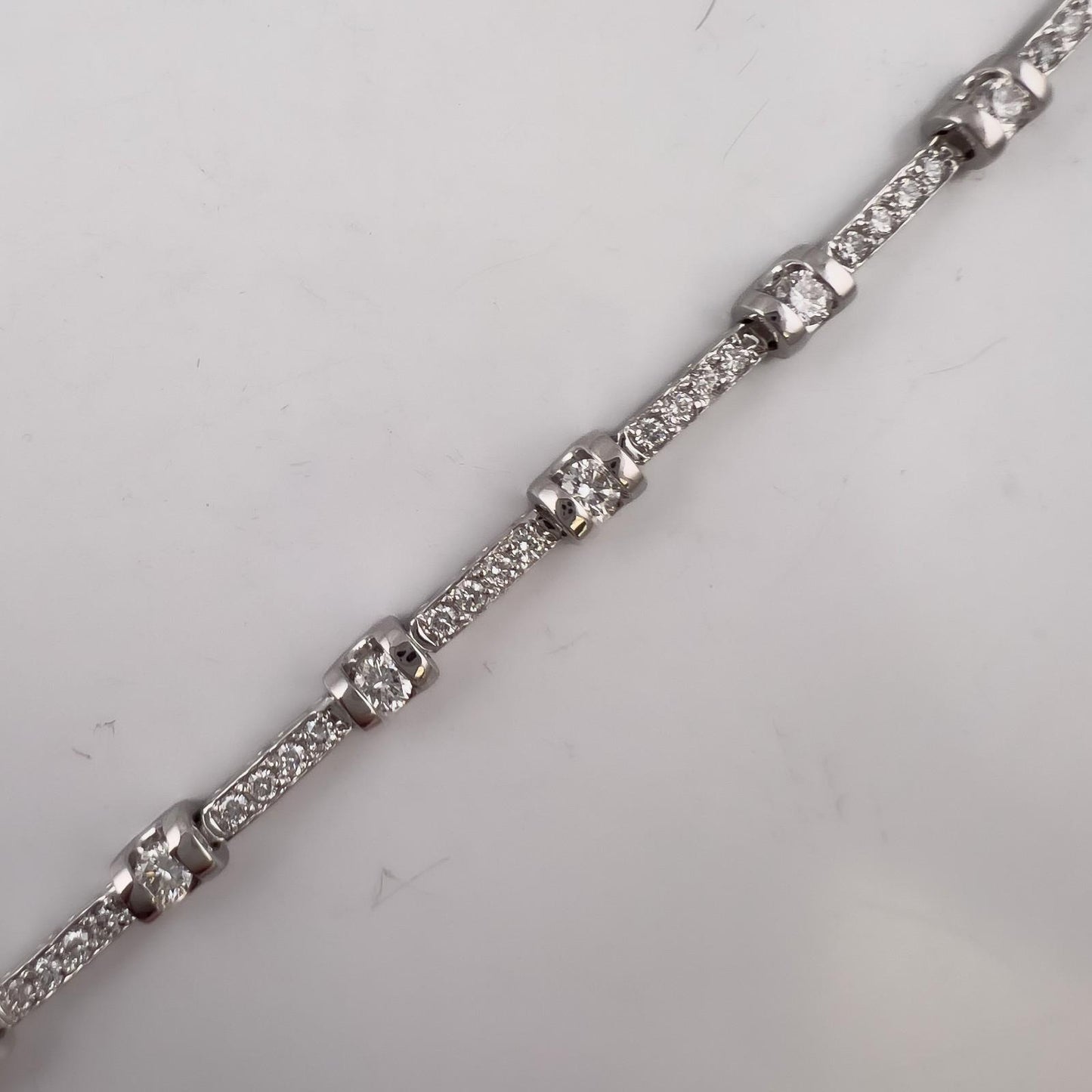14k White Gold Round Diamond Bar & Station Tennis Bracelet 2.17ctw J SI1 7.00"