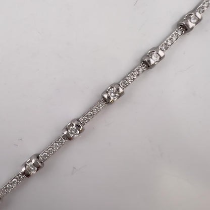 14k White Gold Round Diamond Bar & Station Tennis Bracelet 2.17ctw J SI1 7.00"