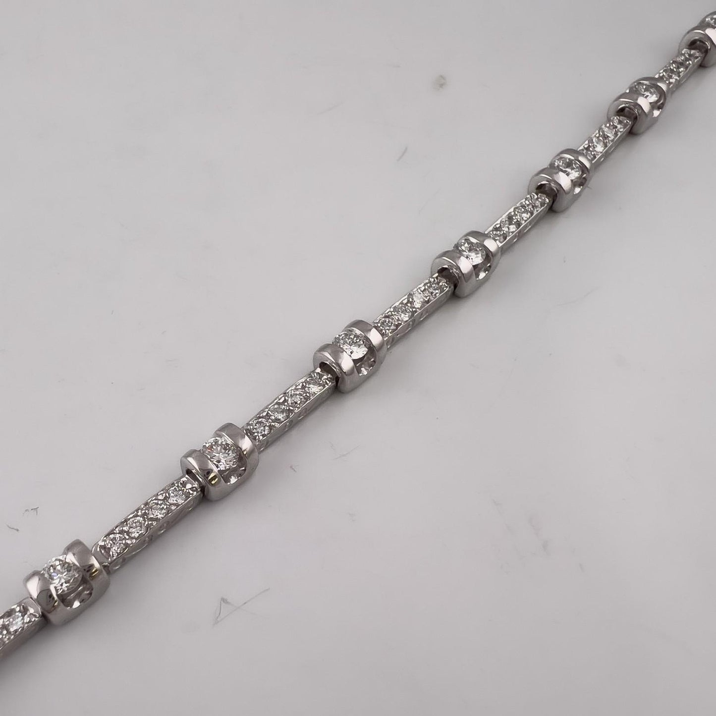 14k White Gold Round Diamond Bar & Station Tennis Bracelet 2.17ctw J SI1 7.00"