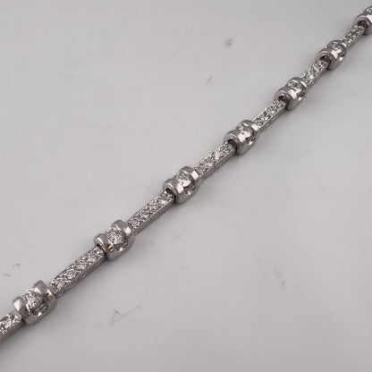 14k White Gold Round Diamond Bar & Station Tennis Bracelet 2.17ctw J SI1 7.00"