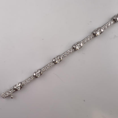 14k White Gold Round Diamond Bar & Station Tennis Bracelet 2.17ctw J SI1 7.00"