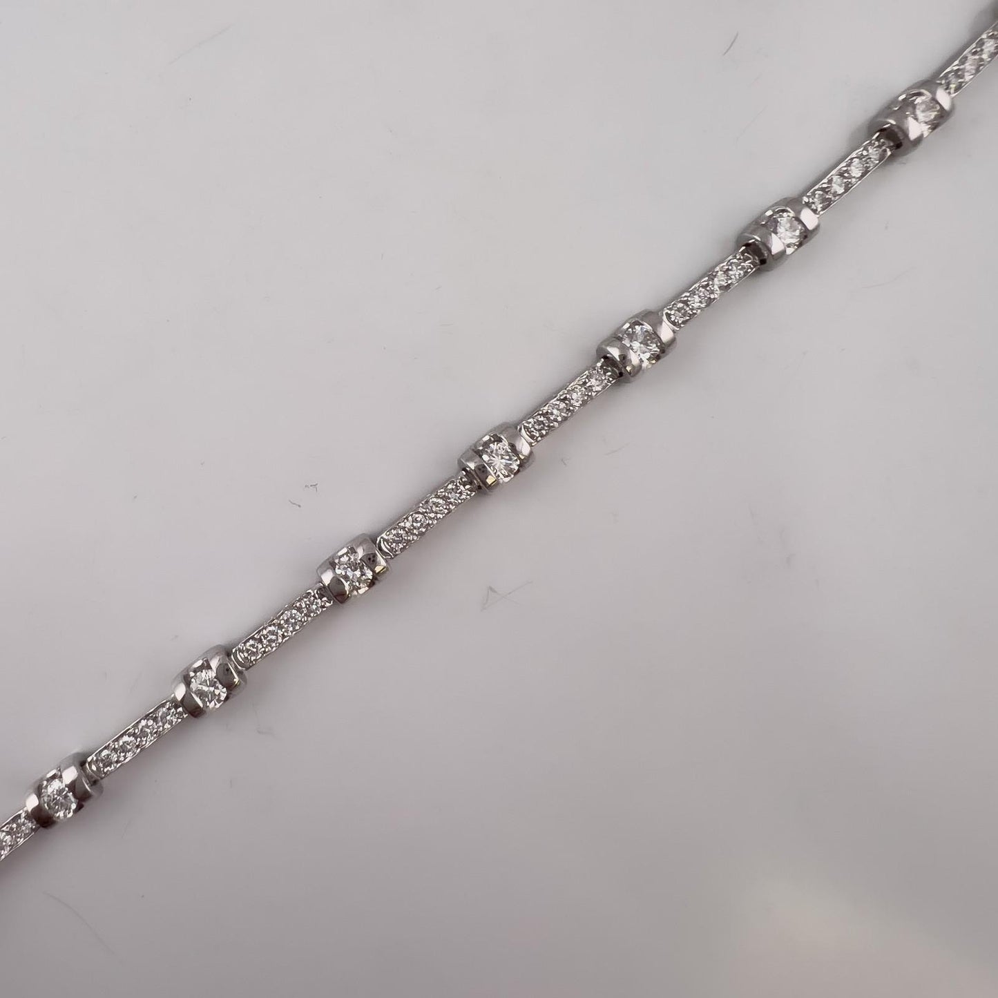14k White Gold Round Diamond Bar & Station Tennis Bracelet 2.17ctw J SI1 7.00"