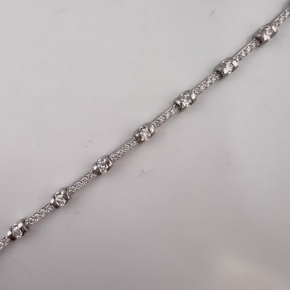 14k White Gold Round Diamond Bar & Station Tennis Bracelet 2.17ctw J SI1 7.00"
