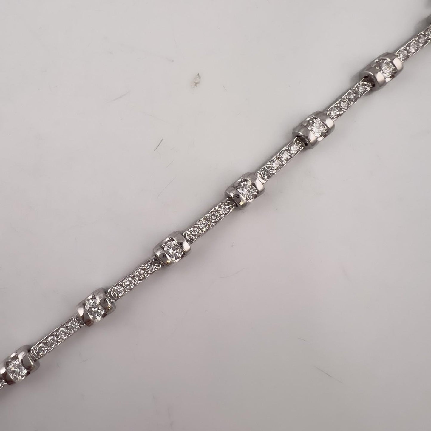 14k White Gold Round Diamond Bar & Station Tennis Bracelet 2.17ctw J SI1 7.00"