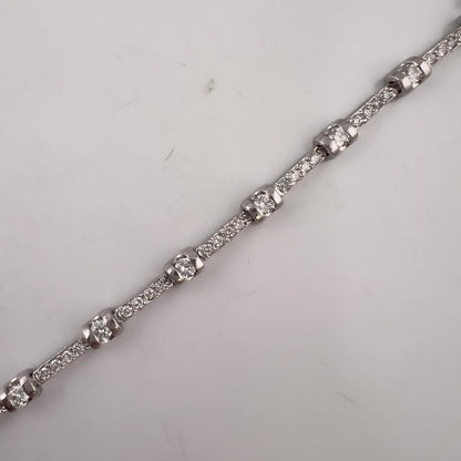 14k White Gold Round Diamond Bar & Station Tennis Bracelet 2.17ctw J SI1 7.00"