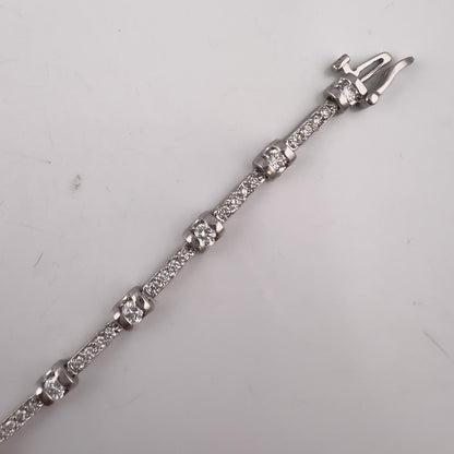 14k White Gold Round Diamond Bar & Station Tennis Bracelet 2.17ctw J SI1 7.00"