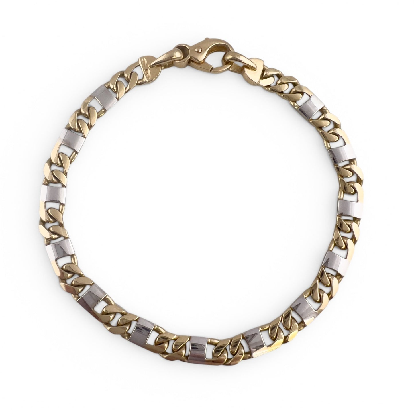 14k Yellow & White Gold Fancy Anchor Curb Link 6mm Chain Bracelet 9.00" 21.2g