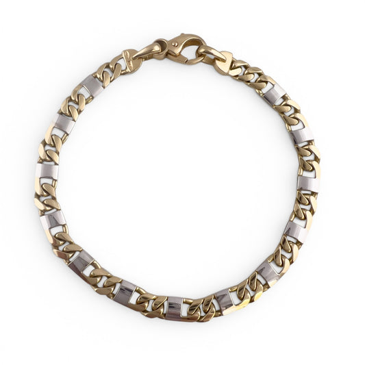 14k Yellow & White Gold Fancy Anchor Curb Link 6mm Chain Bracelet 9.00" 21.2g