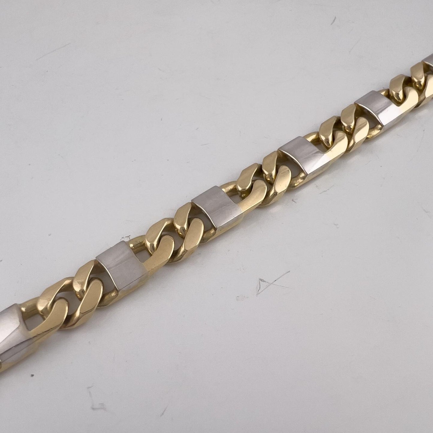 14k Yellow & White Gold Fancy Anchor Curb Link 6mm Chain Bracelet 9.00" 21.2g