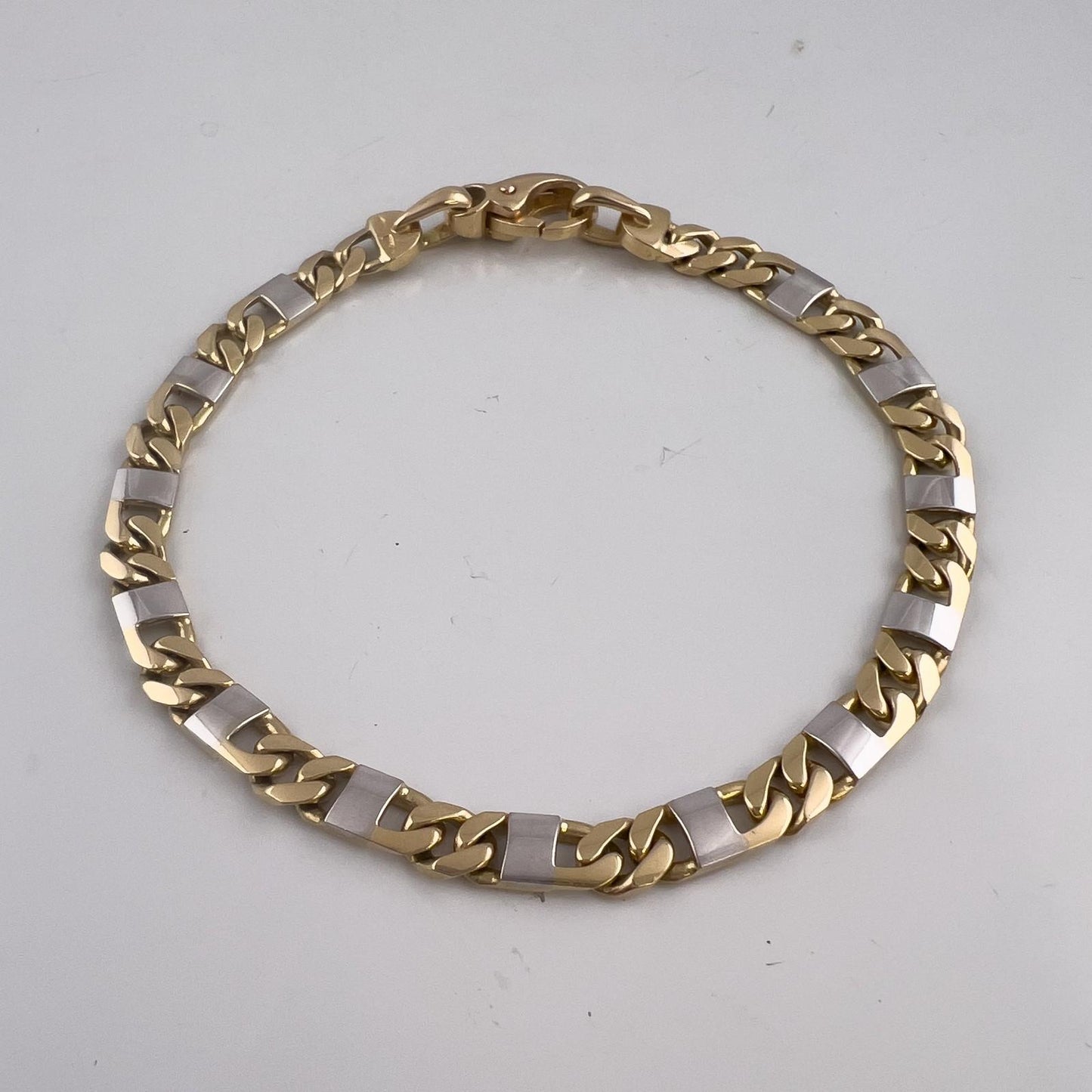 14k Yellow & White Gold Fancy Anchor Curb Link 6mm Chain Bracelet 9.00" 21.2g