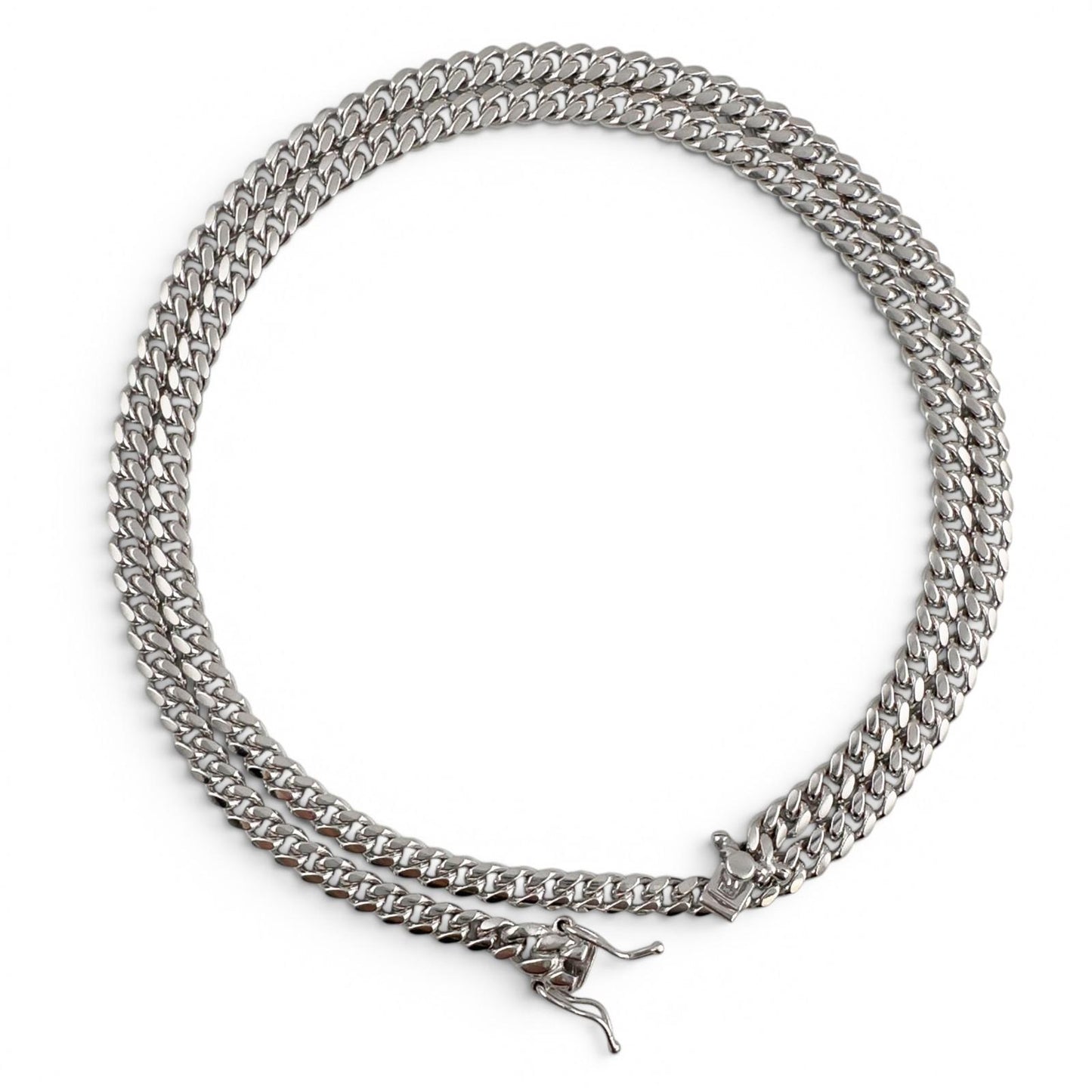 14k White Gold Cuban Link 5.00mm Chain Hidden Box Clasp Necklace 24" 50.7g