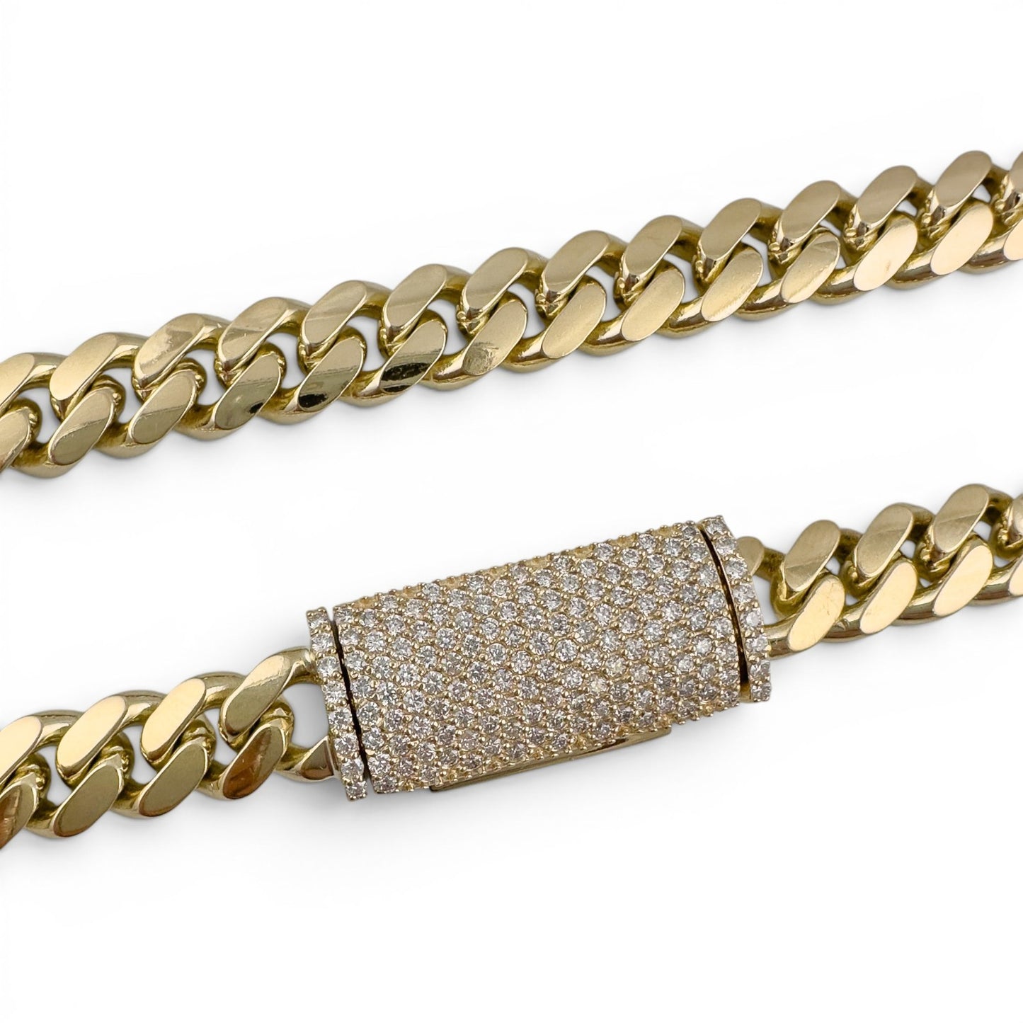 14k Yellow Gold Miami Cuban Link Chain 2.00CTW Diamond Clasp Necklace 26" 182.7g
