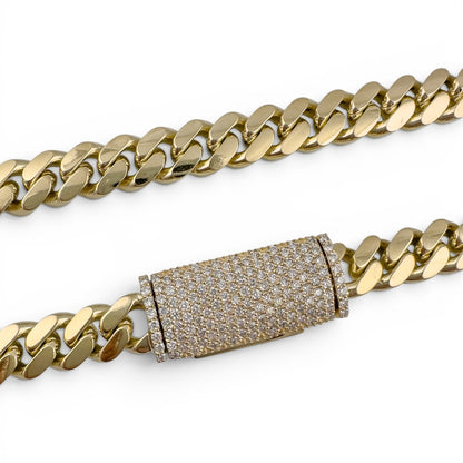14k Yellow Gold Miami Cuban Link Chain 2.00CTW Diamond Clasp Necklace 26" 182.7g