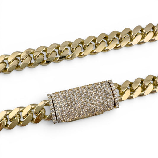 14k Yellow Gold Miami Cuban Link Chain 2.00CTW Diamond Clasp Necklace 26" 182.7g