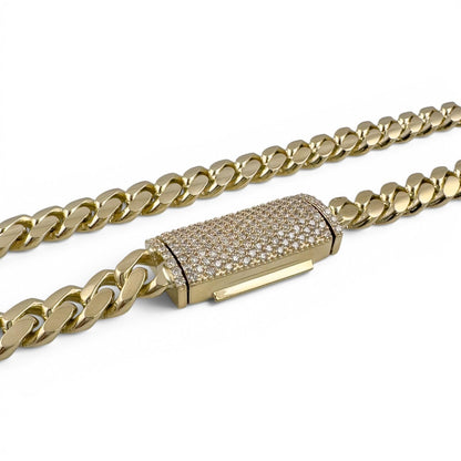 14k Yellow Gold Miami Cuban Link Chain 2.00CTW Diamond Clasp Necklace 26" 182.7g