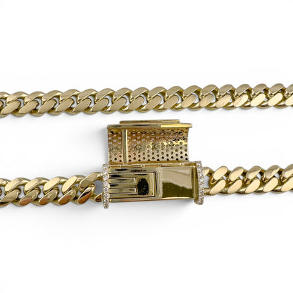 14k Yellow Gold Miami Cuban Link Chain 2.00CTW Diamond Clasp Necklace 26" 182.7g