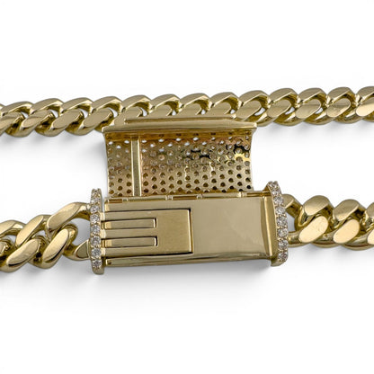14k Yellow Gold Miami Cuban Link Chain 2.00CTW Diamond Clasp Necklace 26" 182.7g