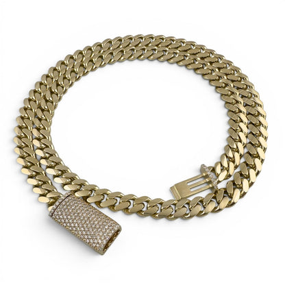 14k Yellow Gold Miami Cuban Link Chain 2.00CTW Diamond Clasp Necklace 26" 182.7g