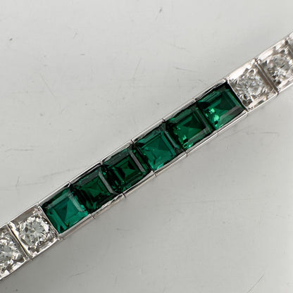14k White Gold Emerald Cut Synthetic Emerald Diamond Tennis Bracelet 5.70ctw
