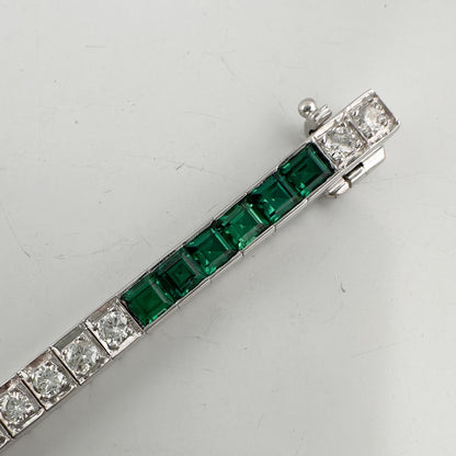 14k White Gold Emerald Cut Synthetic Emerald Diamond Tennis Bracelet 5.70ctw