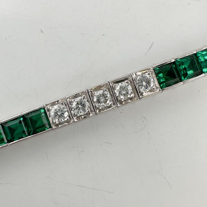 14k White Gold Emerald Cut Synthetic Emerald Diamond Tennis Bracelet 5.70ctw