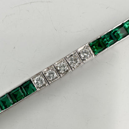 14k White Gold Emerald Cut Synthetic Emerald Diamond Tennis Bracelet 5.70ctw