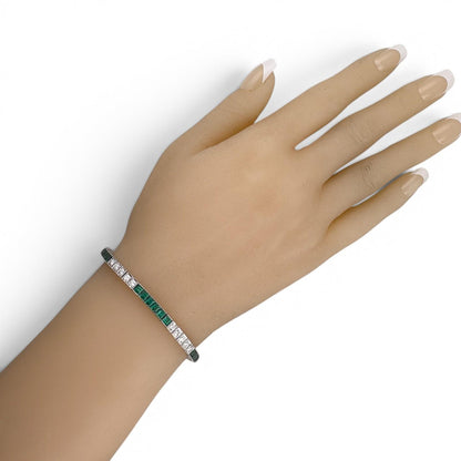 14k White Gold Emerald Cut Synthetic Emerald Diamond Tennis Bracelet 5.70ctw