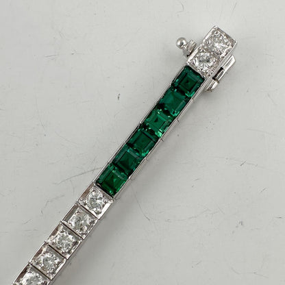 14k White Gold Emerald Cut Synthetic Emerald Diamond Tennis Bracelet 5.70ctw