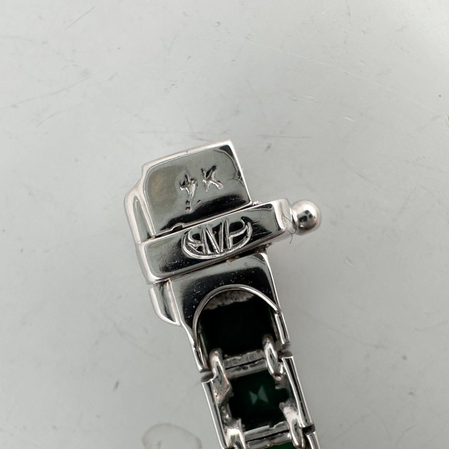 14k White Gold Emerald Cut Synthetic Emerald Diamond Tennis Bracelet 5.70ctw