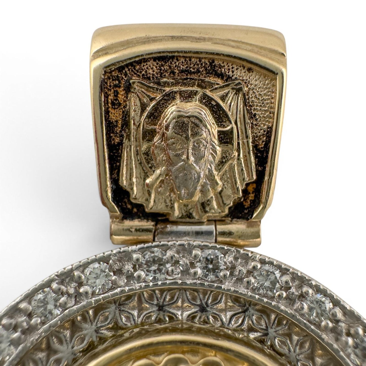 14k Gold Diamond Virgin Mary Kazan Orthodox Church Slavonic Prayer Pendant 23g