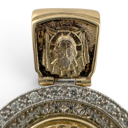 14k Gold Diamond Virgin Mary Kazan Orthodox Church Slavonic Prayer Pendant 23g