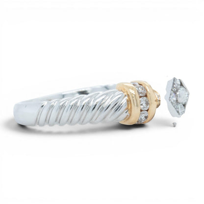 14k White & Yellow Gold Diamond Cable Shank Ring 0.25ctw G VS2 5.5g Size 7