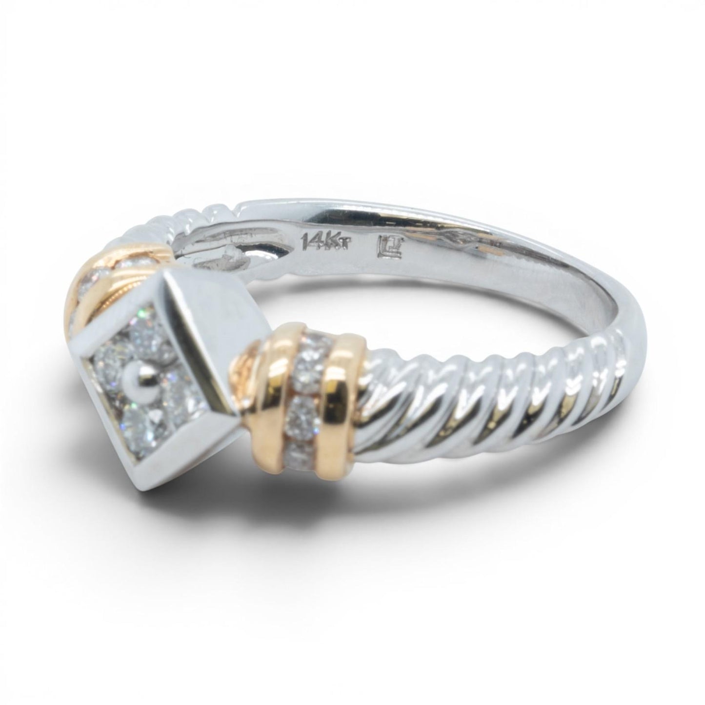 14k White & Yellow Gold Diamond Cable Shank Ring 0.25ctw G VS2 5.5g Size 7