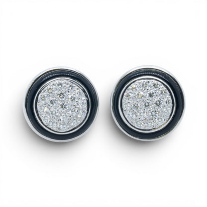 18k White Gold Pave Diamond Black Enamel Halo Clip-On Earrings 1.0ctw G VS 13.2g