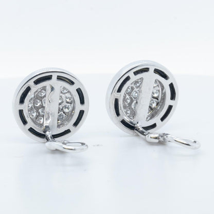 18k White Gold Pave Diamond Black Enamel Halo Clip-On Earrings 1.0ctw G VS 13.2g