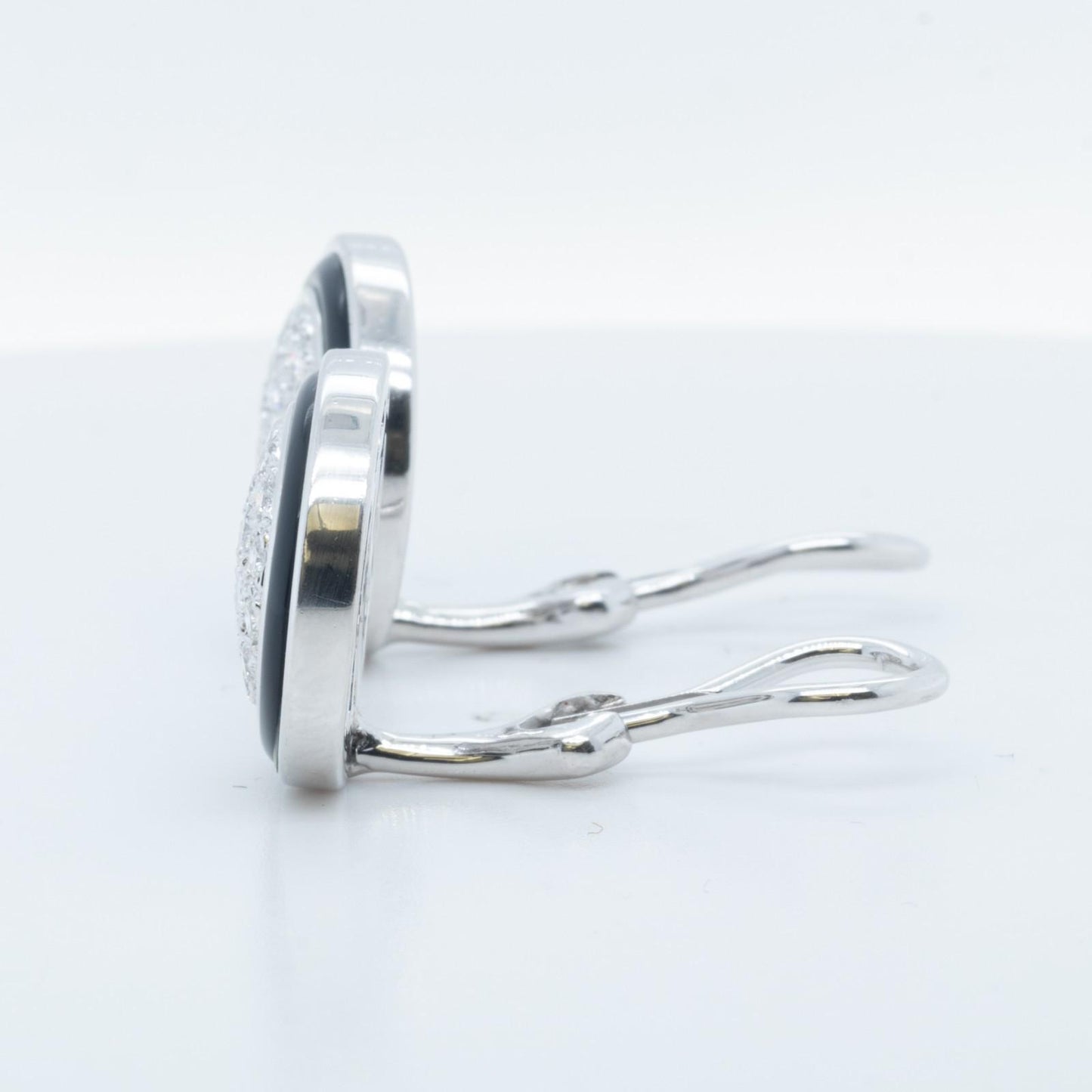 18k White Gold Pave Diamond Black Enamel Halo Clip-On Earrings 1.0ctw G VS 13.2g