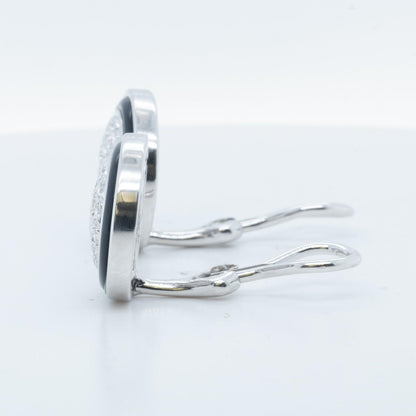 18k White Gold Pave Diamond Black Enamel Halo Clip-On Earrings 1.0ctw G VS 13.2g