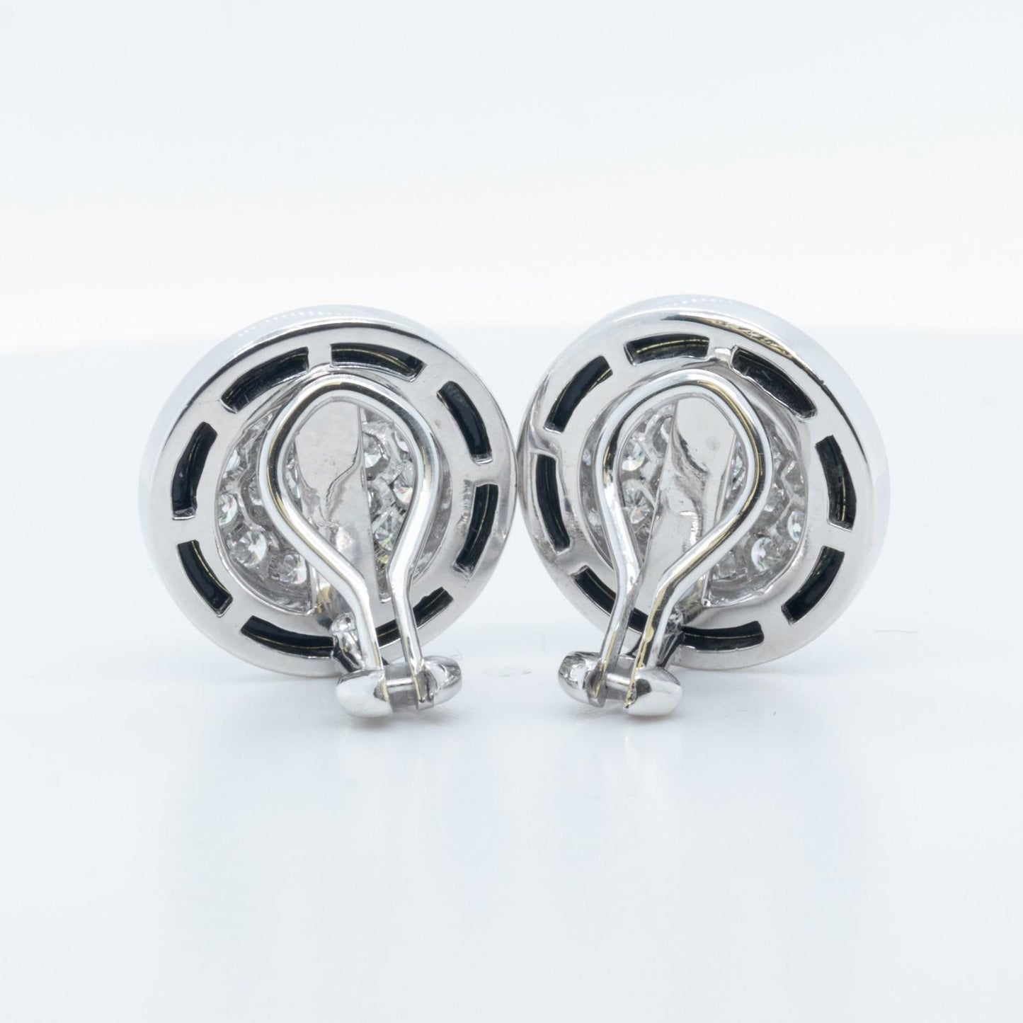 18k White Gold Pave Diamond Black Enamel Halo Clip-On Earrings 1.0ctw G VS 13.2g