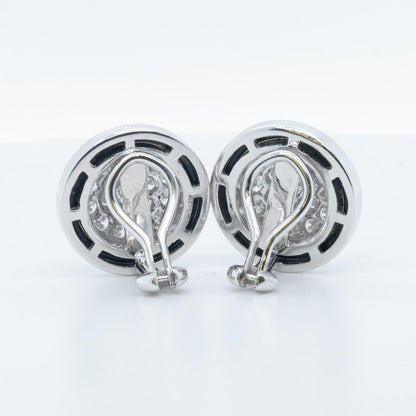 18k White Gold Pave Diamond Black Enamel Halo Clip-On Earrings 1.0ctw G VS 13.2g